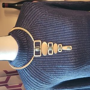 Omega style gold tone necklace with blue jewels